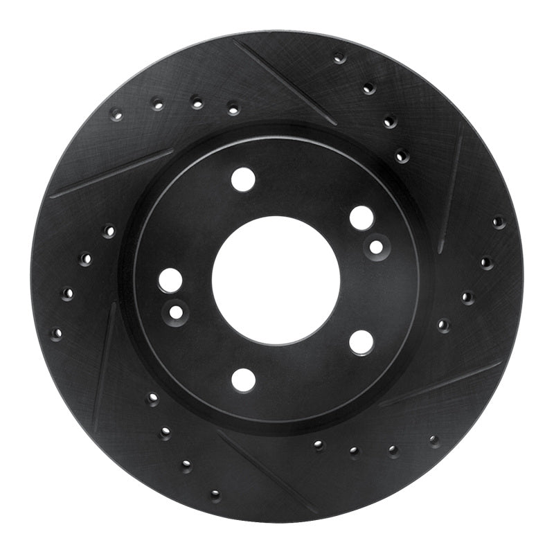 R1 07-10 Hyundai Elantra Front Right Drilled & Slotted Black Brake Rotor-Brake Rotors - Slot & Drilled-Grocery Getter Performance