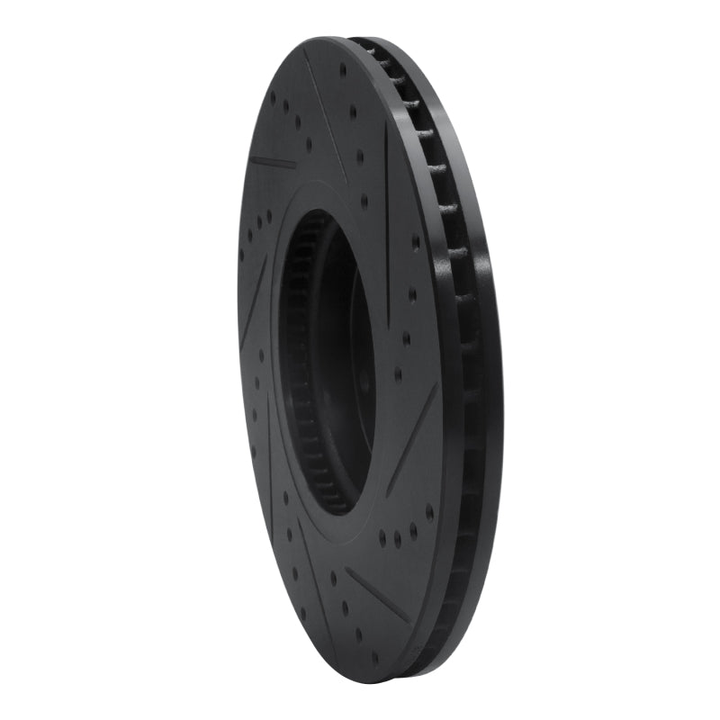R1 07-12 Hyundai Veracruz Front Left Drilled & Slotted Black Brake Rotor-Brake Rotors - Slot & Drilled-Grocery Getter Performance