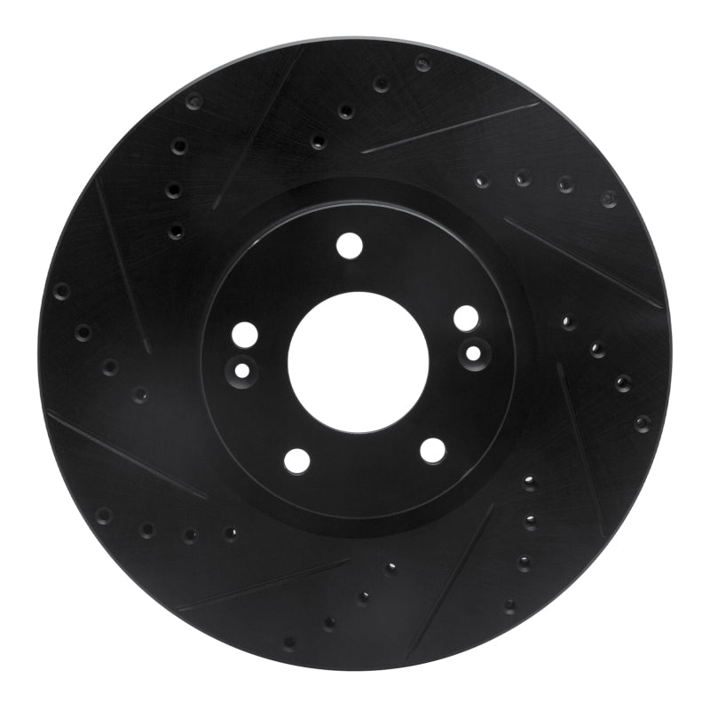 R1 07-12 Hyundai Veracruz Front Left Drilled & Slotted Black Brake Rotor-Brake Rotors - Slot & Drilled-Grocery Getter Performance