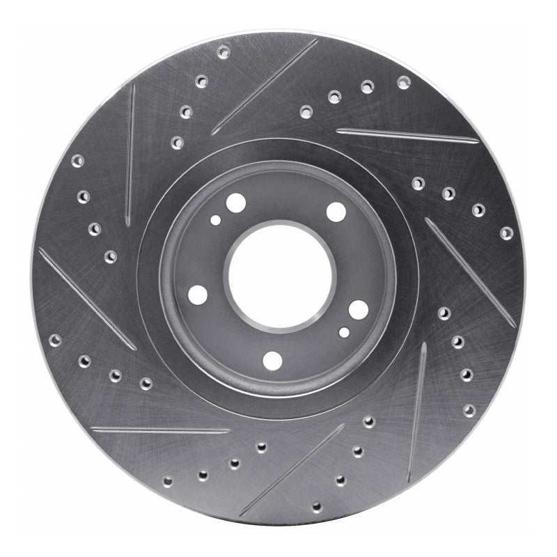 R1 07-12 Hyundai Veracruz Front Right Drilled & Slotted Silver Brake Rotor-Brake Rotors - Slot & Drilled-Grocery Getter Performance