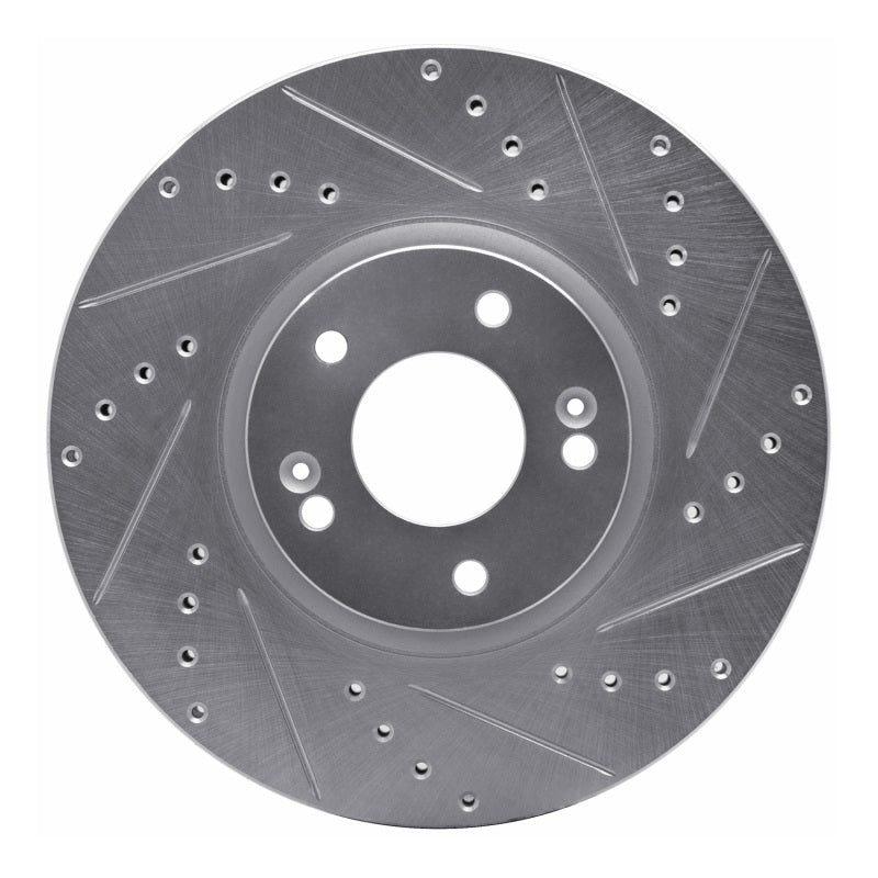 R1 07-12 Hyundai Veracruz Front Right Drilled & Slotted Silver Brake Rotor-Brake Rotors - Slot & Drilled-Grocery Getter Performance