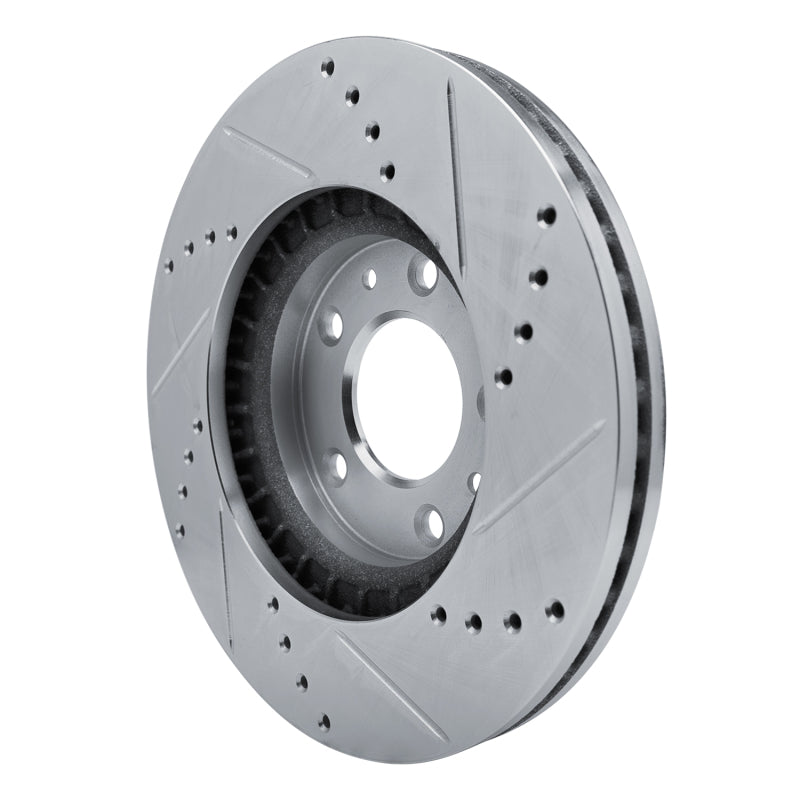 R1 07-12 Mazda CX-7 Front Left Drilled & Slotted Silver Brake Rotor-Brake Rotors - Slot & Drilled-Grocery Getter Performance