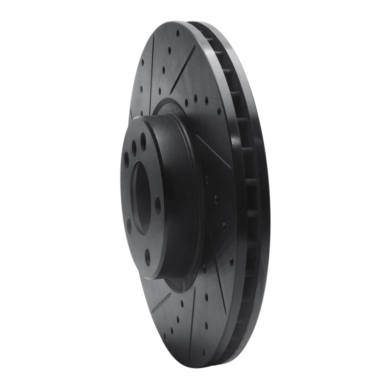 R1 07-18 BMW X5 Front Left Drilled & Slotted Black Brake Rotor-Brake Rotors - Slot & Drilled-Grocery Getter Performance