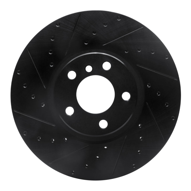 R1 07-18 BMW X5 Front Left Drilled & Slotted Black Brake Rotor-Brake Rotors - Slot & Drilled-Grocery Getter Performance
