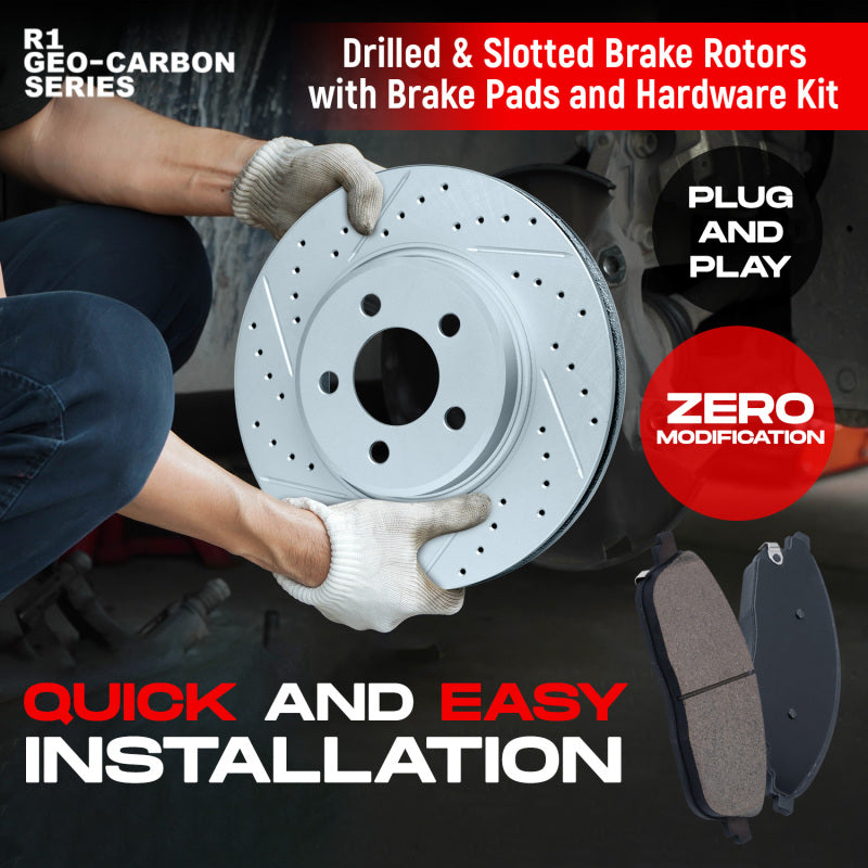 R1 07-19 BMW X6 Front & Rear Drill/Slot Carbon Coated Rotor Set w/Euro Ceramic Pads-Brake Rotors - Slot & Drilled-Grocery Getter Performance