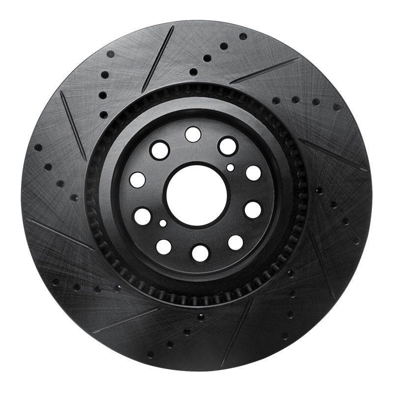R1 07-23 Lexus LS460 Front Right Drilled & Slotted Black Brake Rotor-Brake Rotors - Slot & Drilled-Grocery Getter Performance