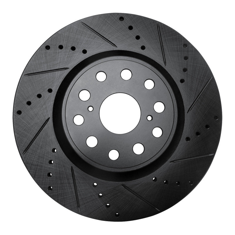 R1 07-23 Lexus LS460 Front Right Drilled & Slotted Black Brake Rotor-Brake Rotors - Slot & Drilled-Grocery Getter Performance