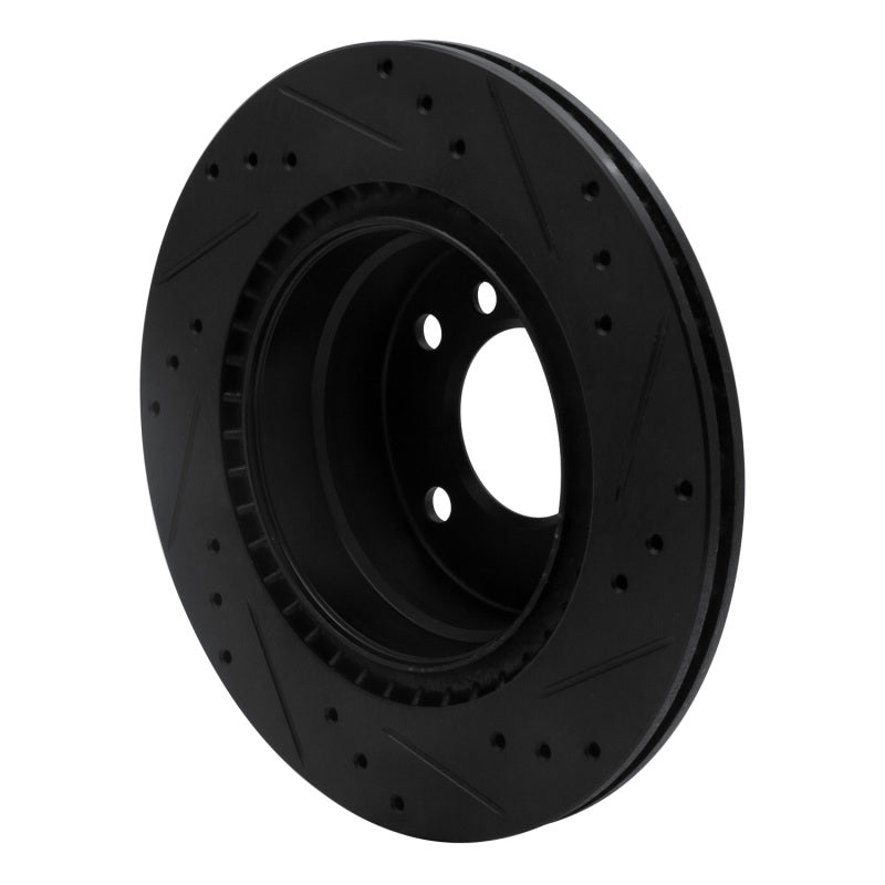 R1 08-13 BMW 128I Rear Left Drilled & Slotted Black Brake Rotor-Brake Rotors - Slot & Drilled-Grocery Getter Performance
