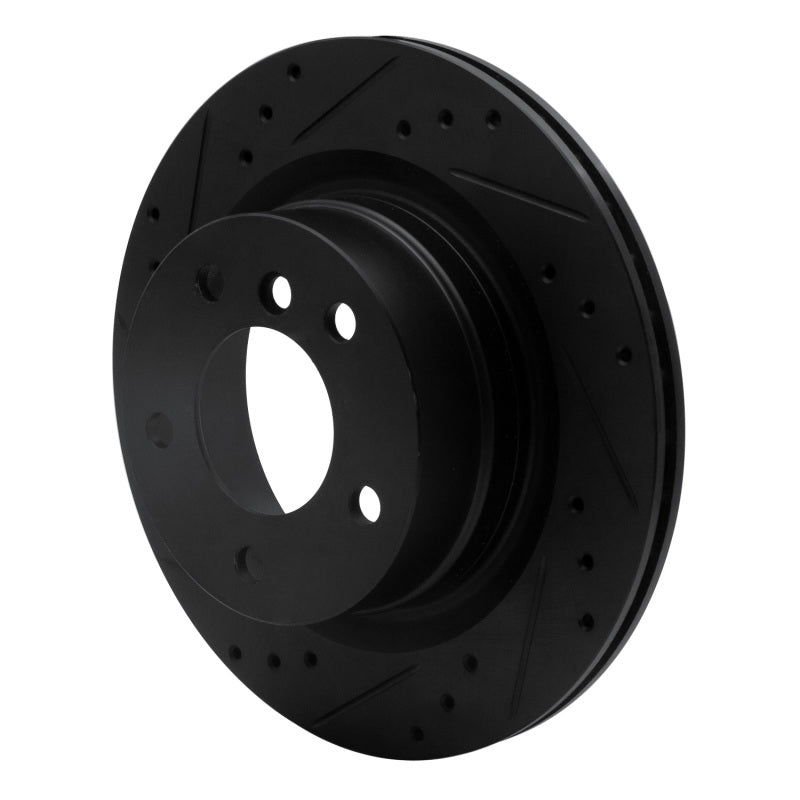 R1 08-13 BMW 128I Rear Left Drilled & Slotted Black Brake Rotor-Brake Rotors - Slot & Drilled-Grocery Getter Performance