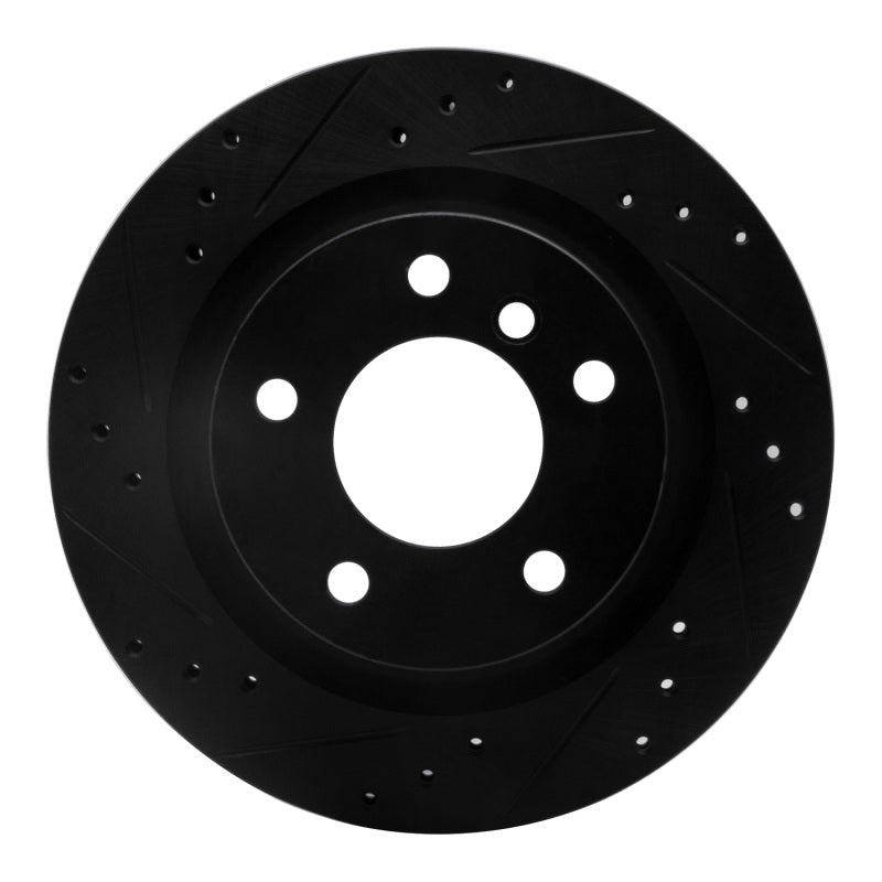 R1 08-13 BMW 128I Rear Left Drilled & Slotted Black Brake Rotor-Brake Rotors - Slot & Drilled-Grocery Getter Performance