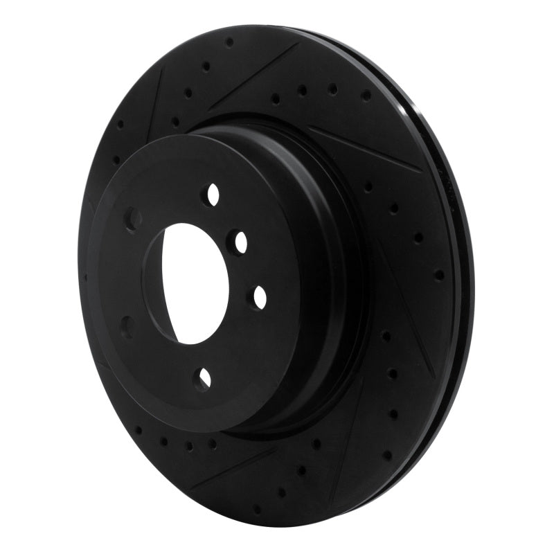 R1 08-13 BMW 135I Rear Left Drilled & Slotted Black Brake Rotor-Brake Rotors - Slot & Drilled-Grocery Getter Performance