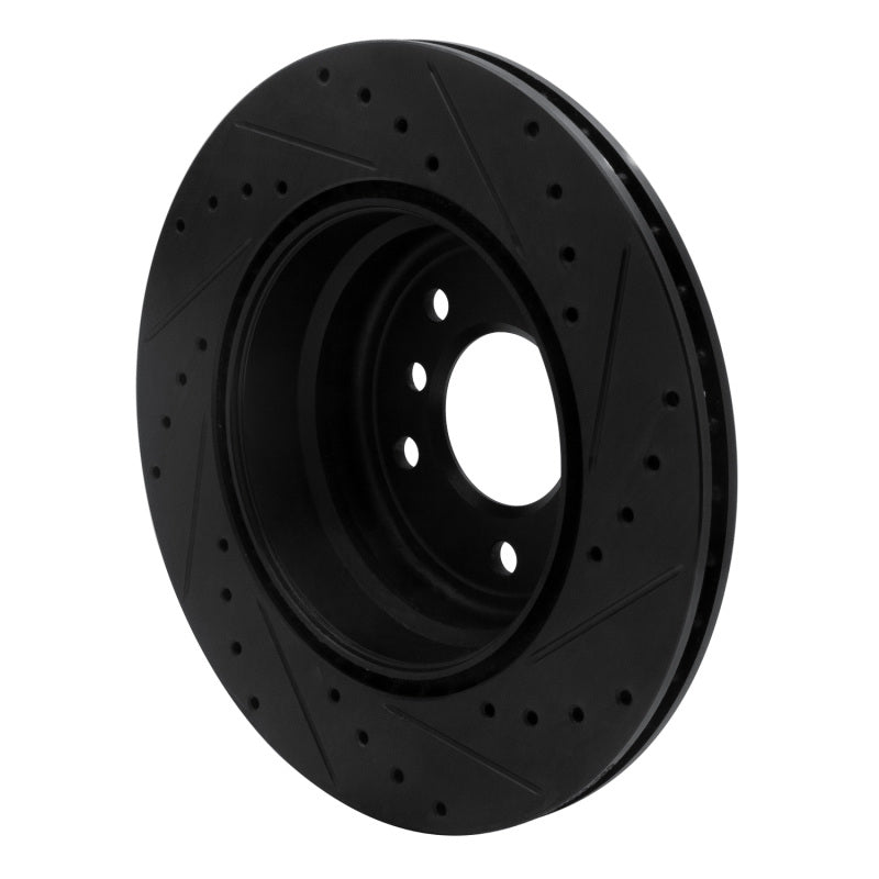 R1 08-13 BMW 135I Rear Left Drilled & Slotted Black Brake Rotor-Brake Rotors - Slot & Drilled-Grocery Getter Performance