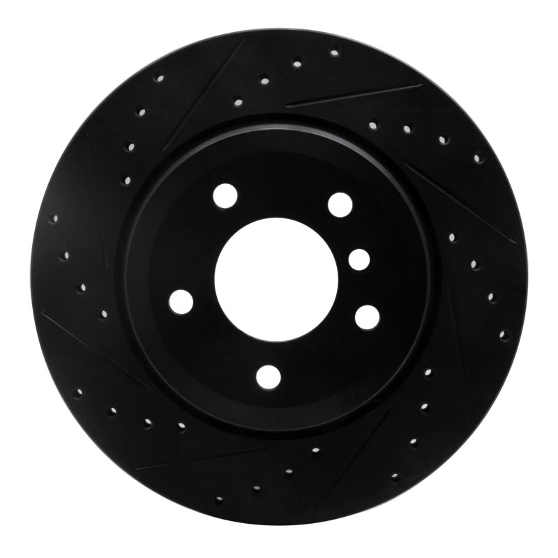 R1 08-13 BMW 135I Rear Left Drilled & Slotted Black Brake Rotor-Brake Rotors - Slot & Drilled-Grocery Getter Performance