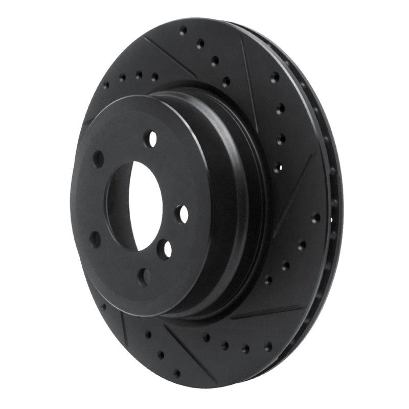 R1 08-13 BMW 135IS Rear Right Drilled & Slotted Black Brake Rotor-Brake Rotors - Slot & Drilled-Grocery Getter Performance