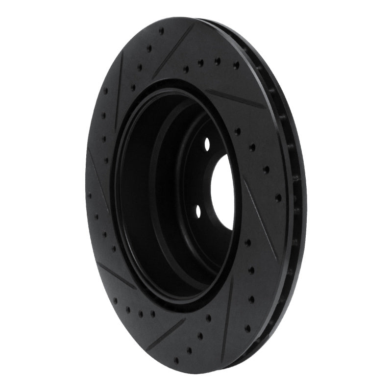 R1 08-13 BMW 135IS Rear Right Drilled & Slotted Black Brake Rotor-Brake Rotors - Slot & Drilled-Grocery Getter Performance