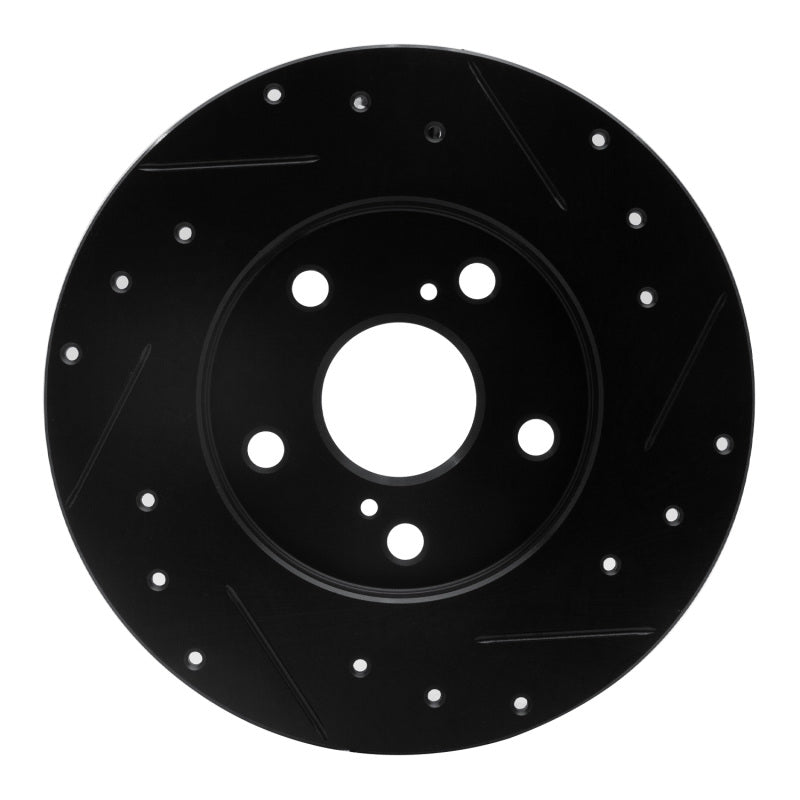 R1 08-18 Pontiac Vibe Rear Left Drilled & Slotted Black Brake Rotor-Brake Rotors - Slot & Drilled-Grocery Getter Performance