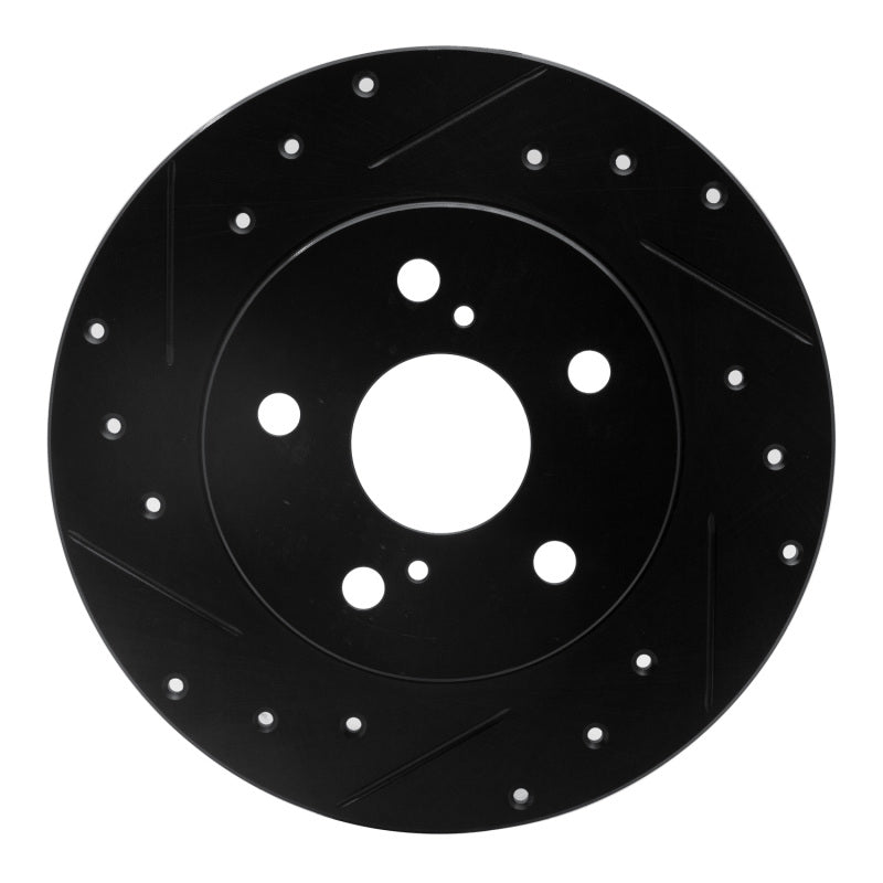 R1 08-18 Pontiac Vibe Rear Left Drilled & Slotted Black Brake Rotor-Brake Rotors - Slot & Drilled-Grocery Getter Performance