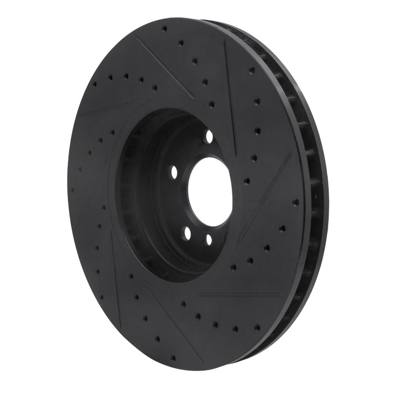 R1 08-19 BMW X5 Front Left Drilled & Slotted Black Brake Rotor-Brake Rotors - Slot & Drilled-Grocery Getter Performance