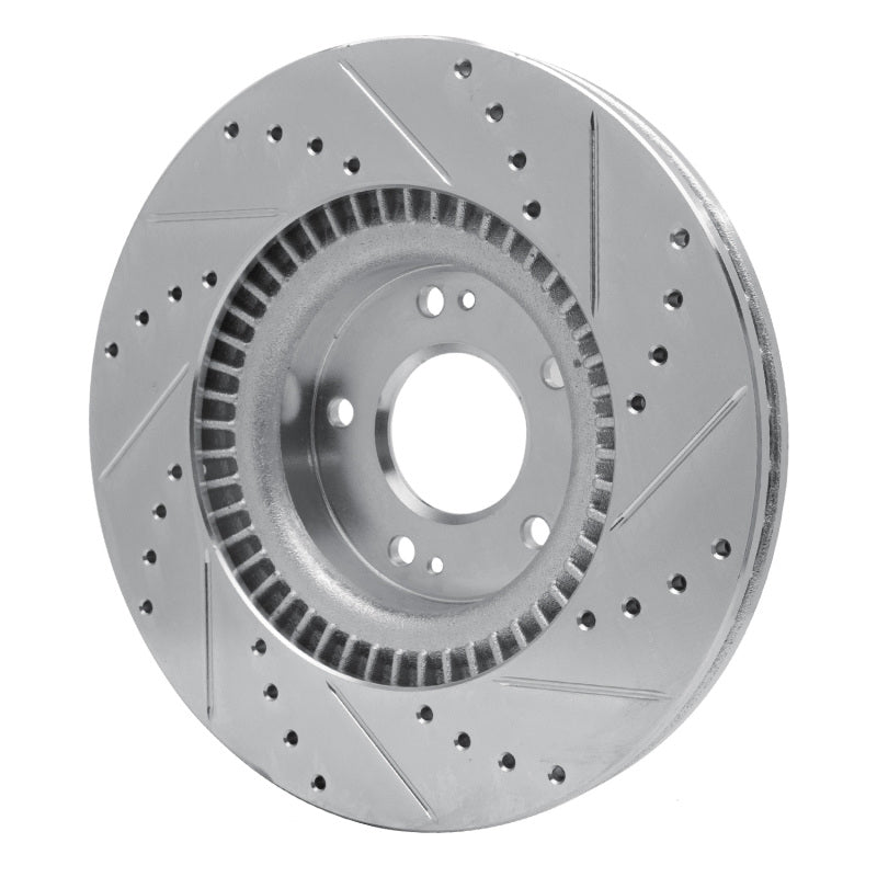 R1 09-11 Hyundai Genesis Sedan Front Left Drilled & Slotted Silver Brake Rotor-Brake Rotors - Slot & Drilled-Grocery Getter Performance