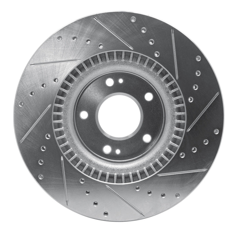 R1 09-11 Hyundai Genesis Sedan Front Left Drilled & Slotted Silver Brake Rotor-Brake Rotors - Slot & Drilled-Grocery Getter Performance