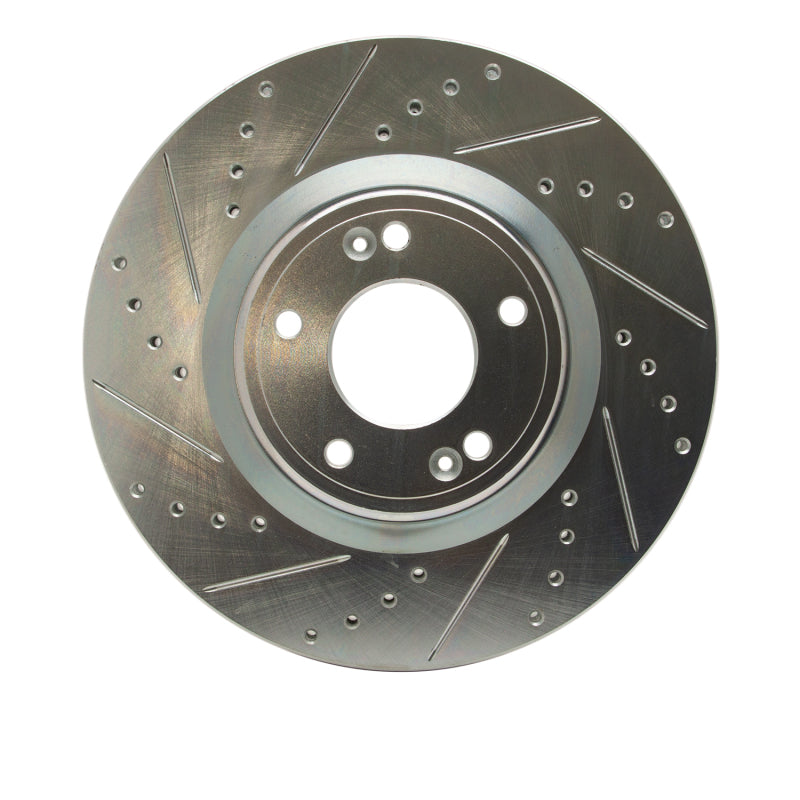 R1 09-11 Hyundai Genesis Sedan Front Left Drilled & Slotted Silver Brake Rotor-Brake Rotors - Slot & Drilled-Grocery Getter Performance