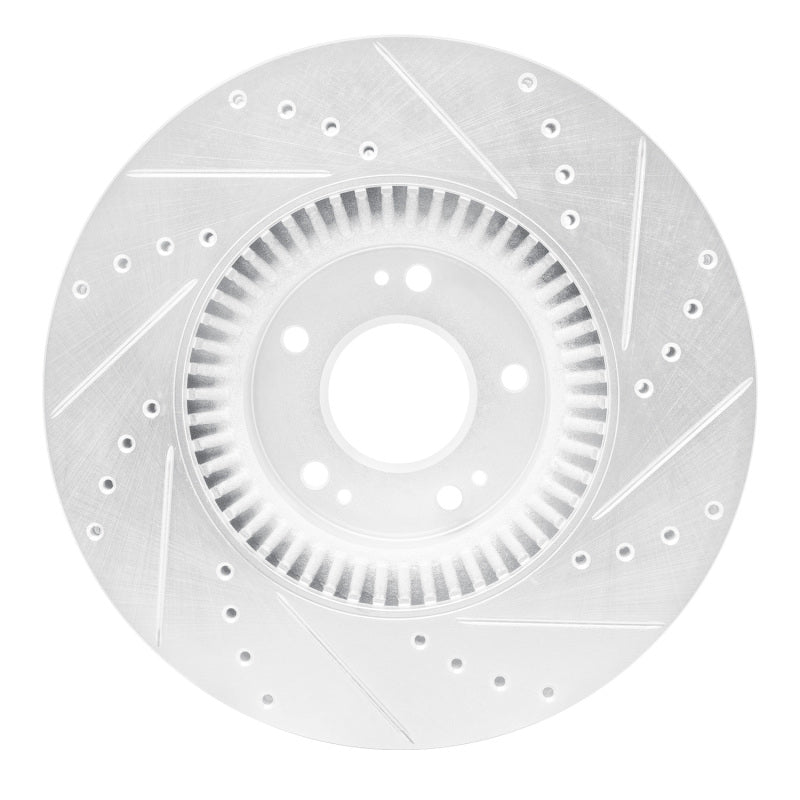 R1 09-14 Hyundai Genesis Sedan Front Left Drilled & Slotted Silver Brake Rotor-Brake Rotors - Slot & Drilled-Grocery Getter Performance
