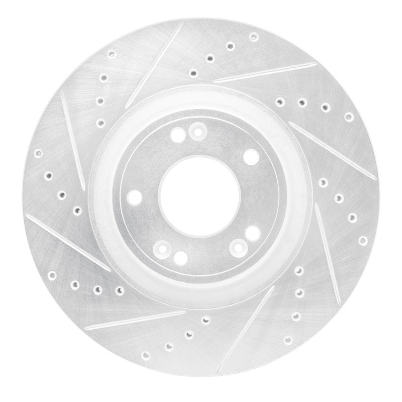 R1 09-14 Hyundai Genesis Sedan Front Left Drilled & Slotted Silver Brake Rotor-Brake Rotors - Slot & Drilled-Grocery Getter Performance
