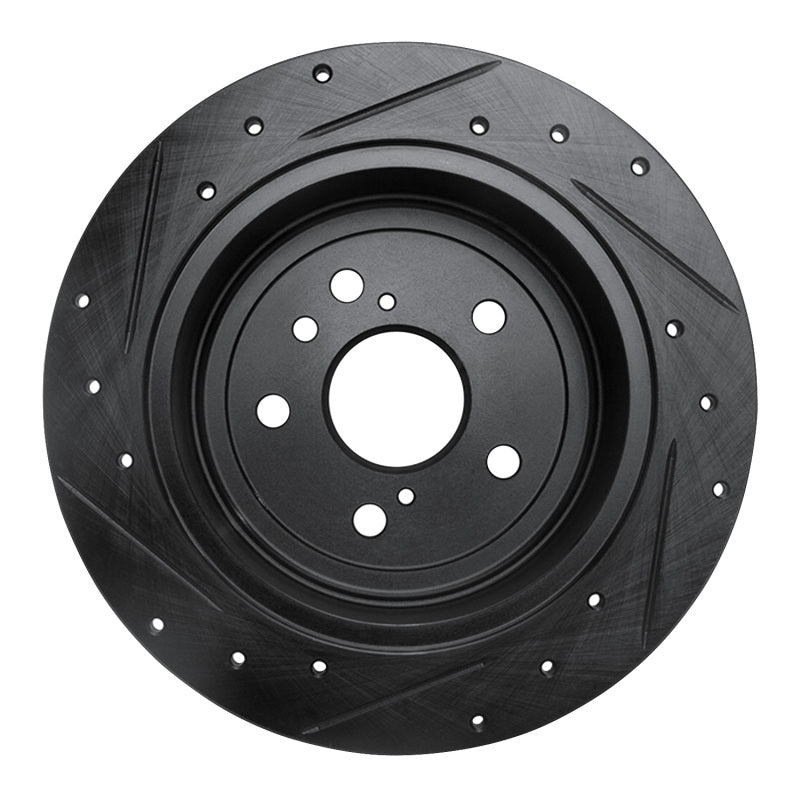 R1 09-15 Toyota Venza Rear Right Drilled & Slotted Black Brake Rotor-Brake Rotors - Slot & Drilled-Grocery Getter Performance