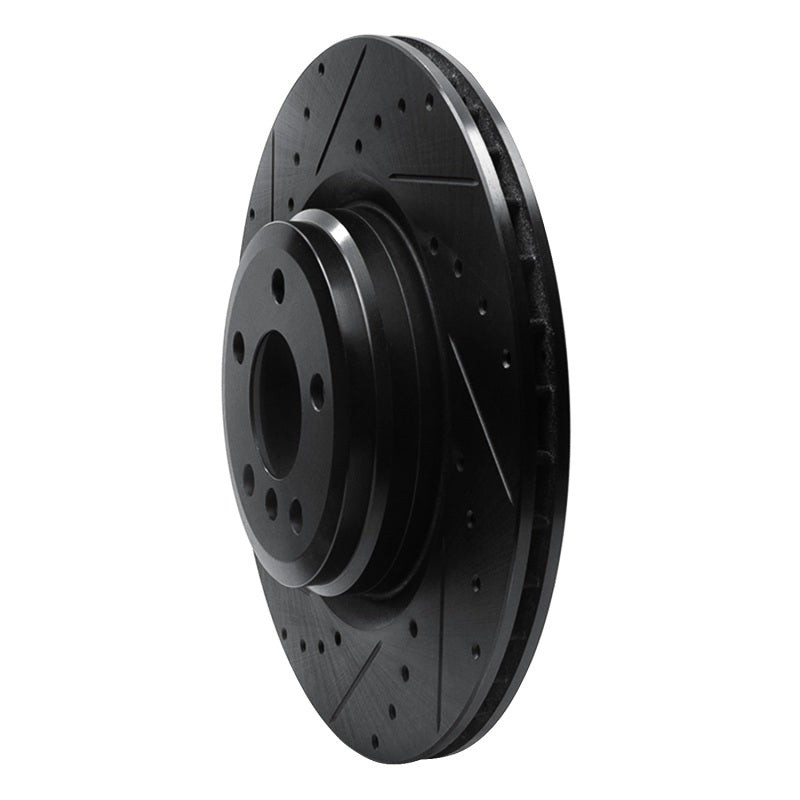 R1 09-19 BMW 750LI Rear Left Drilled & Slotted Black Brake Rotor-Brake Rotors - Slot & Drilled-Grocery Getter Performance