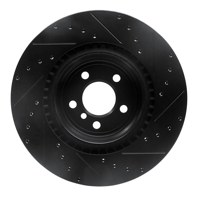R1 09-19 BMW 750LI Rear Left Drilled & Slotted Black Brake Rotor-Brake Rotors - Slot & Drilled-Grocery Getter Performance