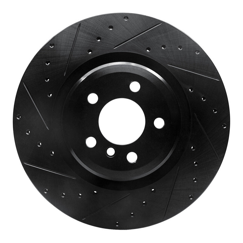 R1 09-19 BMW 750LI Rear Left Drilled & Slotted Black Brake Rotor-Brake Rotors - Slot & Drilled-Grocery Getter Performance
