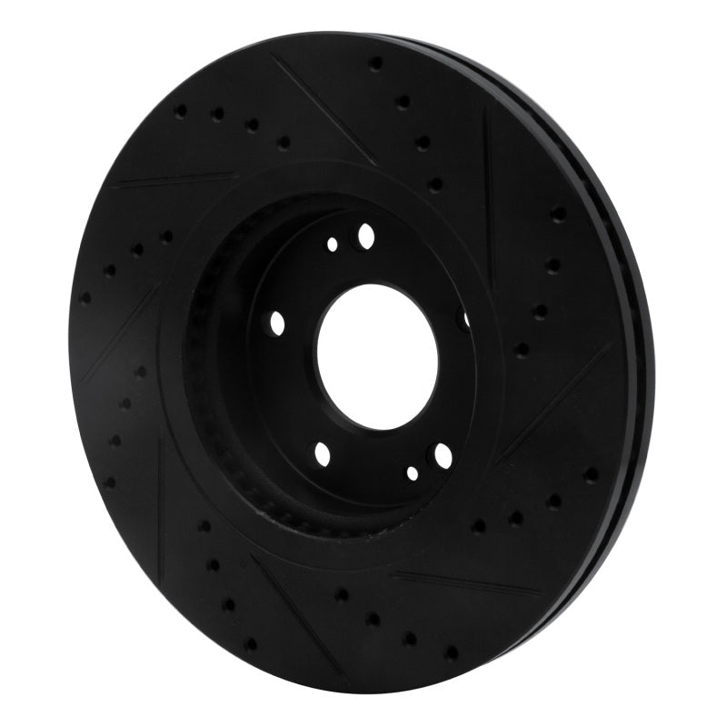 R1 10-13 Hyundai Santa Fe Front Left Drilled & Slotted Black Brake Rotor-Brake Rotors - Slot & Drilled-Grocery Getter Performance