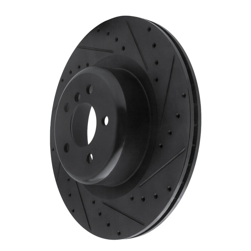 R1 10-14 BMW X6 Rear Right Drilled & Slotted Black Brake Rotor-Brake Rotors - Slot & Drilled-Grocery Getter Performance