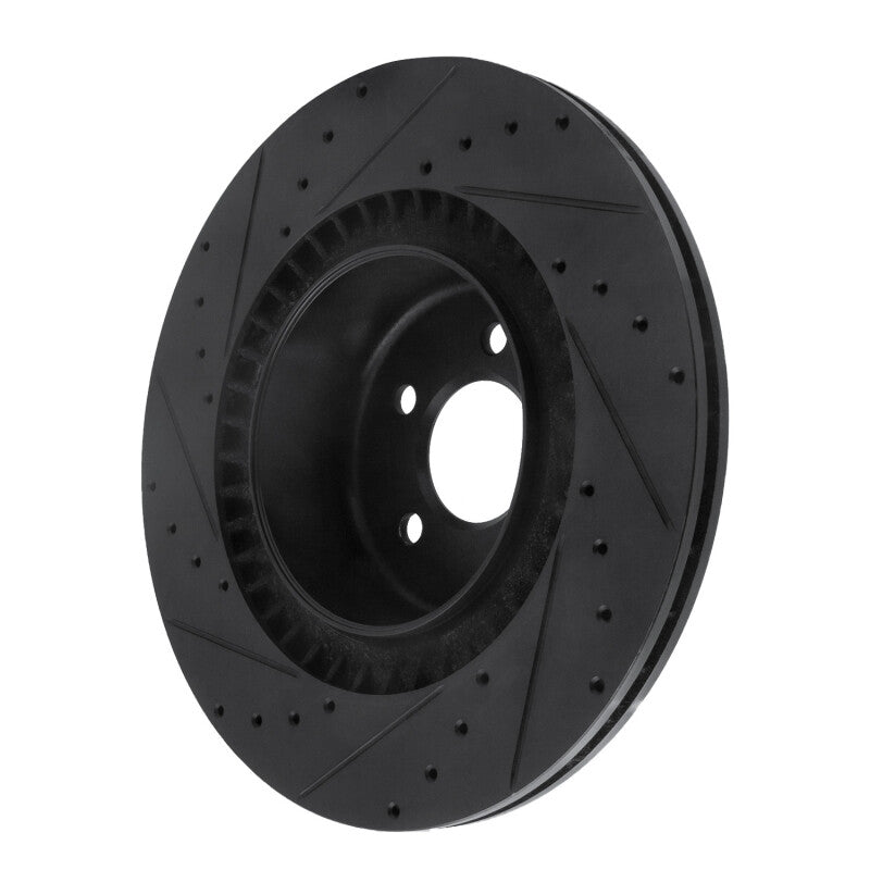 R1 10-14 BMW X6 Rear Right Drilled & Slotted Black Brake Rotor-Brake Rotors - Slot & Drilled-Grocery Getter Performance