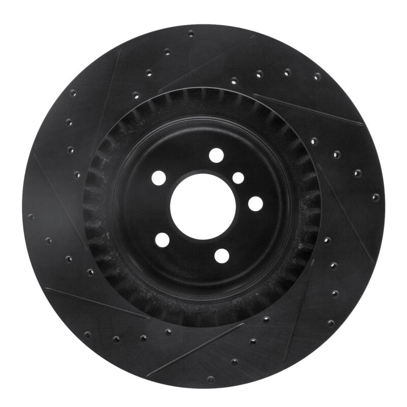 R1 10-14 BMW X6 Rear Right Drilled & Slotted Black Brake Rotor-Brake Rotors - Slot & Drilled-Grocery Getter Performance