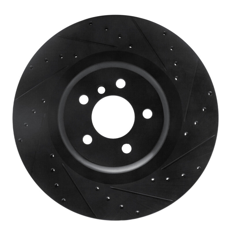 R1 10-14 BMW X6 Rear Right Drilled & Slotted Black Brake Rotor-Brake Rotors - Slot & Drilled-Grocery Getter Performance