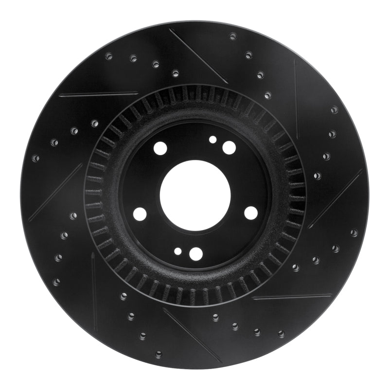 R1 10-16 Hyundai Genesis Coupe Front Left Drilled & Slotted Black Brake Rotor-Brake Rotors - Slot & Drilled-Grocery Getter Performance