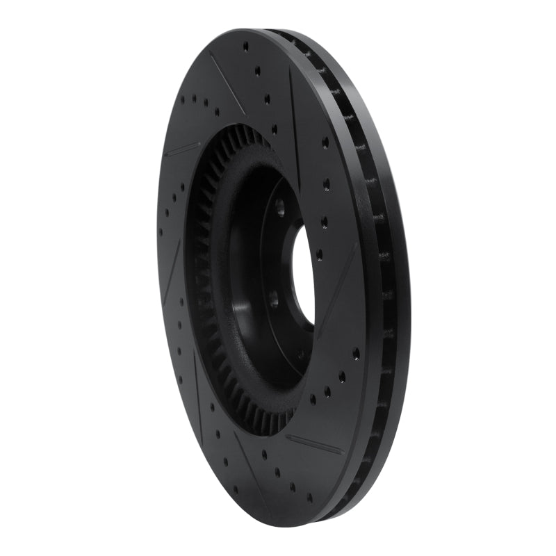 R1 10-16 Hyundai Genesis Coupe Front Left Drilled & Slotted Black Brake Rotor-Brake Rotors - Slot & Drilled-Grocery Getter Performance