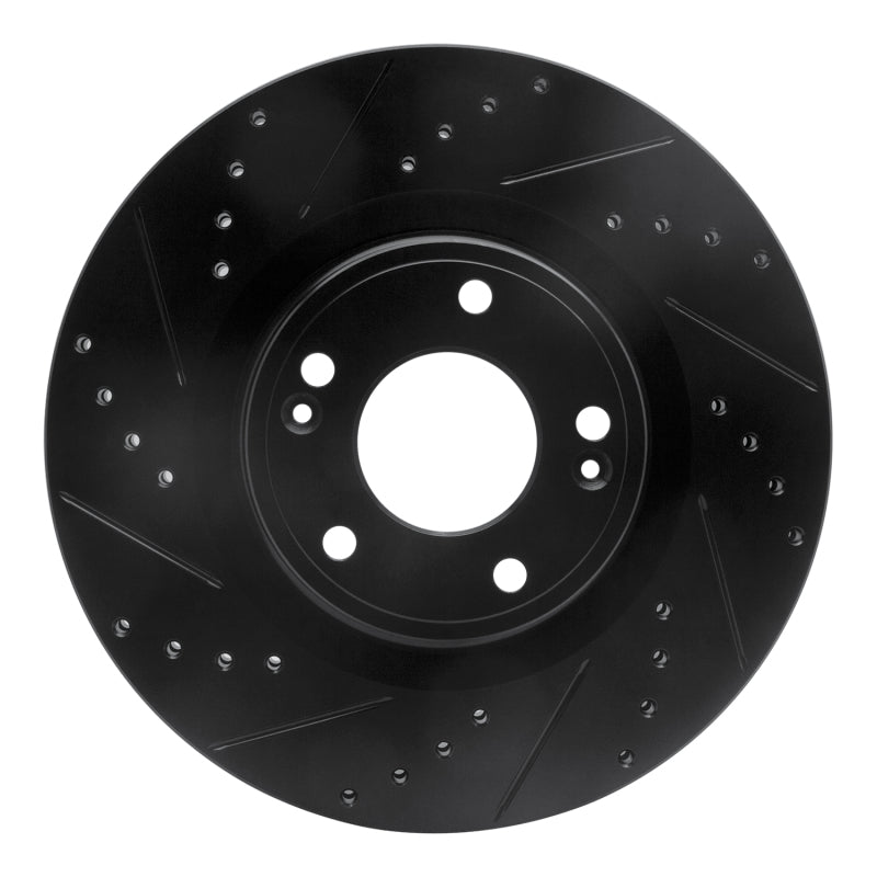 R1 10-16 Hyundai Genesis Coupe Front Left Drilled & Slotted Black Brake Rotor-Brake Rotors - Slot & Drilled-Grocery Getter Performance