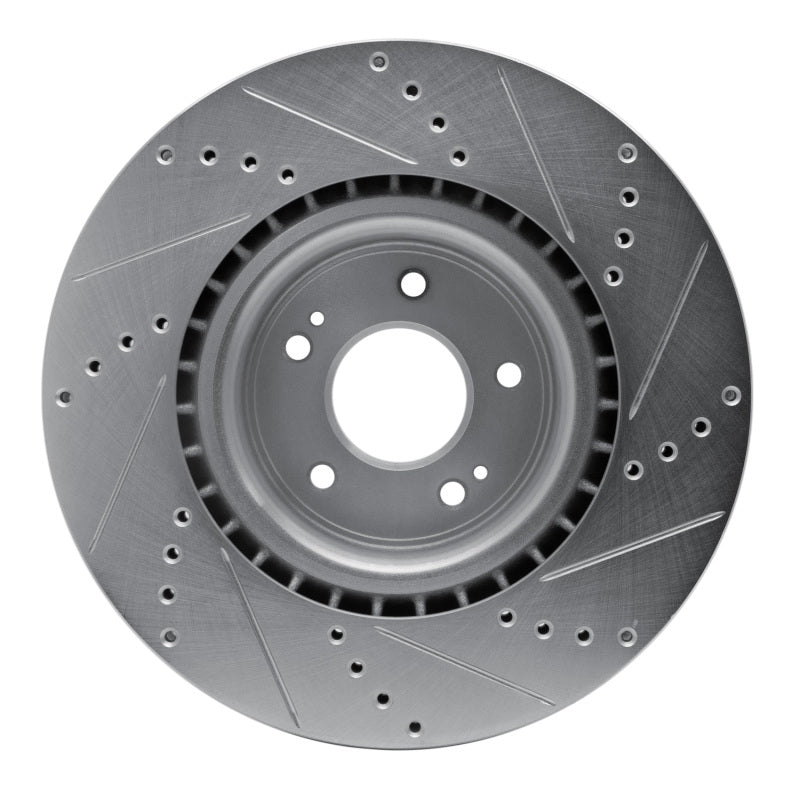 R1 10-16 Hyundai Genesis Coupe Front Left Drilled & Slotted Silver Brake Rotor-Brake Rotors - Slot & Drilled-Grocery Getter Performance
