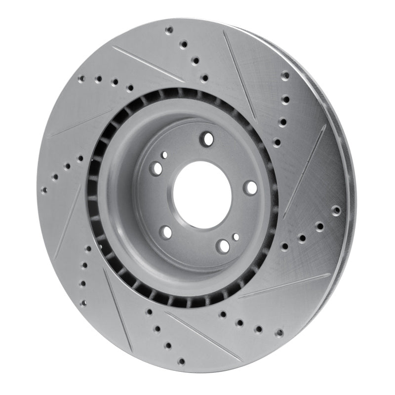 R1 10-16 Hyundai Genesis Coupe Front Left Drilled & Slotted Silver Brake Rotor-Brake Rotors - Slot & Drilled-Grocery Getter Performance