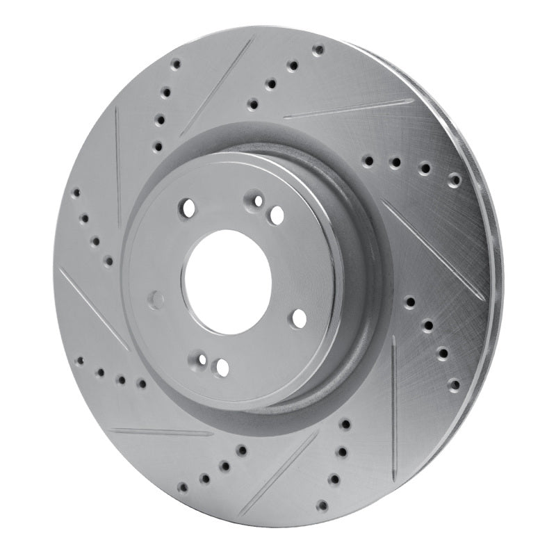 R1 10-16 Hyundai Genesis Coupe Front Left Drilled & Slotted Silver Brake Rotor-Brake Rotors - Slot & Drilled-Grocery Getter Performance