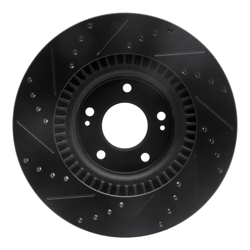 R1 10-16 Hyundai Genesis Coupe Front Right Drilled & Slotted Black Brake Rotor-Brake Rotors - Slot & Drilled-Grocery Getter Performance