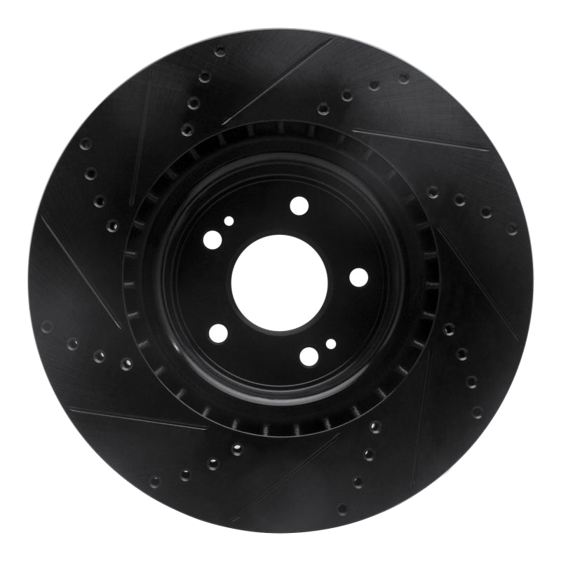 R1 10-16 Hyundai Genesis Coupe Front Right Drilled & Slotted Black Brake Rotor-Brake Rotors - Slot & Drilled-Grocery Getter Performance