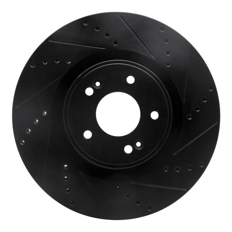 R1 10-16 Hyundai Genesis Coupe Front Right Drilled & Slotted Black Brake Rotor-Brake Rotors - Slot & Drilled-Grocery Getter Performance