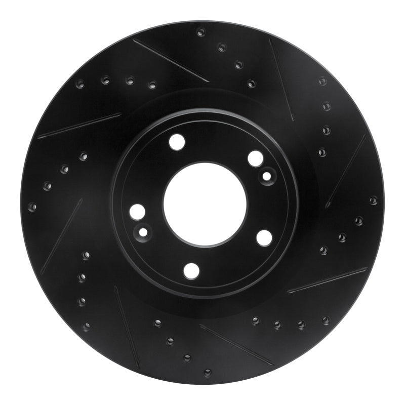 R1 10-16 Hyundai Genesis Coupe Front Right Drilled & Slotted Black Brake Rotor-Brake Rotors - Slot & Drilled-Grocery Getter Performance