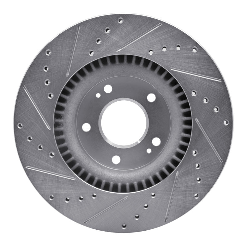 R1 10-16 Hyundai Genesis Coupe Front Right Drilled & Slotted Silver Brake Rotor-Brake Rotors - Slot & Drilled-Grocery Getter Performance