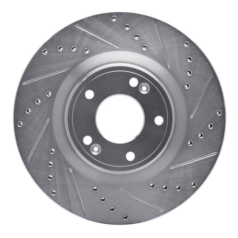 R1 10-16 Hyundai Genesis Coupe Front Right Drilled & Slotted Silver Brake Rotor-Brake Rotors - Slot & Drilled-Grocery Getter Performance