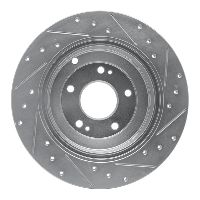 R1 10-16 Hyundai Genesis Coupe Rear Left Drilled & Slotted Silver Brake Rotor-Brake Rotors - Slot & Drilled-Grocery Getter Performance