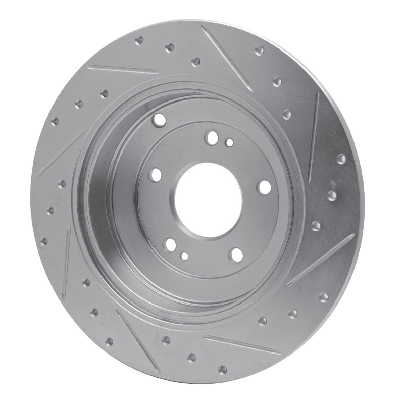 R1 10-16 Hyundai Genesis Coupe Rear Left Drilled & Slotted Silver Brake Rotor-Brake Rotors - Slot & Drilled-Grocery Getter Performance